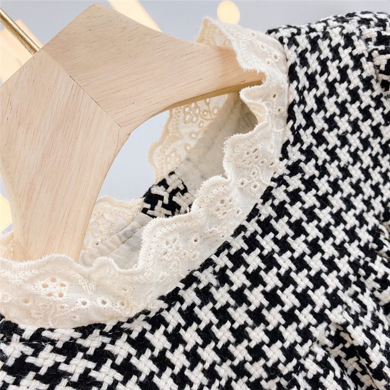 black and white houndstooth lace dress